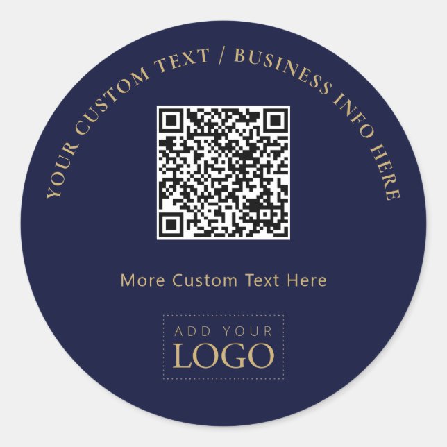 QR-Code für das Werbegeschenk für Navy Blue Gold Runder Aufkleber (Vorderseite)