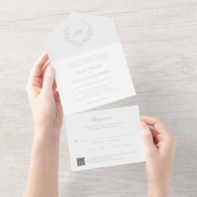 QR-Code für die grüne Kranzmonografie Elegante Hoc All In One Einladung (Abreißen)