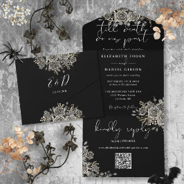 QR-Code für die Hochzeit von Gothic Black and Whit All In One Einladung