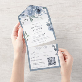QR-Code für dunkelblaue Flora All In One Einladung