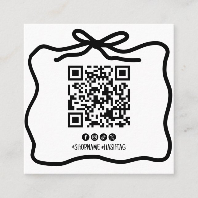 QR-Code für einfache Doodle Bow Ribbon Social Medi Quadratische Visitenkarte (Vorderseite)
