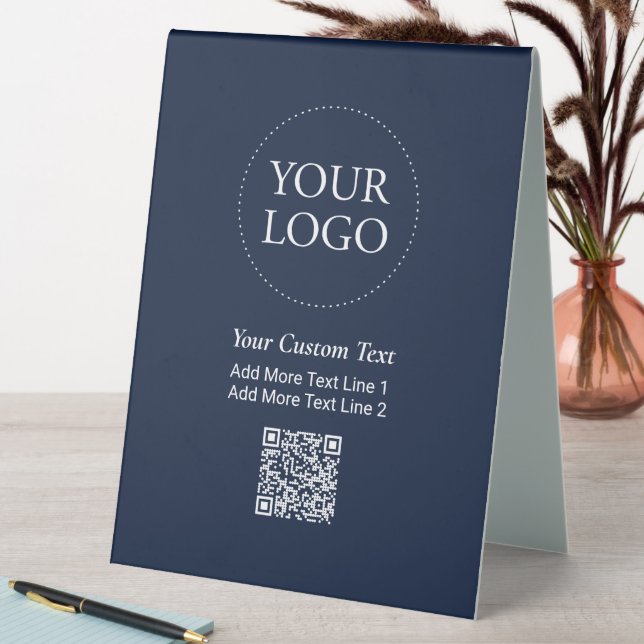 QR-Code für einfache Navy Blue Custom Business Tischaufsteller (In Situ (Tisch))