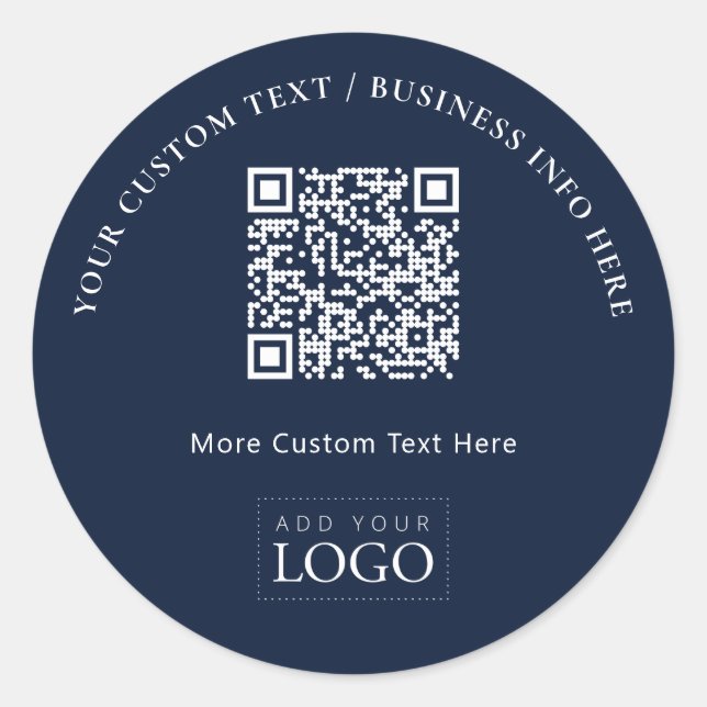 QR-Code für einfache Navy Business-Logos Runder Aufkleber (Vorderseite)
