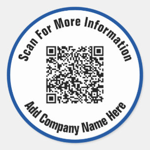 QR-Code für einfachen, tiefblauen und weißen Text Runder Aufkleber