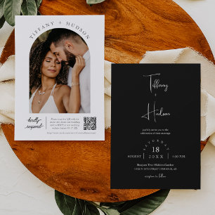 QR-Code für einfaches Schwarzes Minimalistisches H Einladung