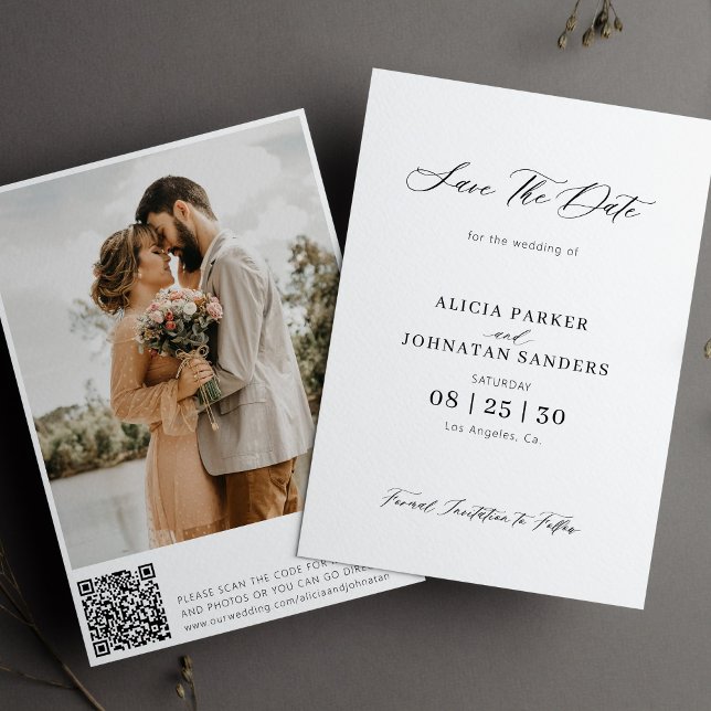 QR-Code für elegante Minimalistische Foto-Hochzeit Save The Date (Von Creator hochgeladen)