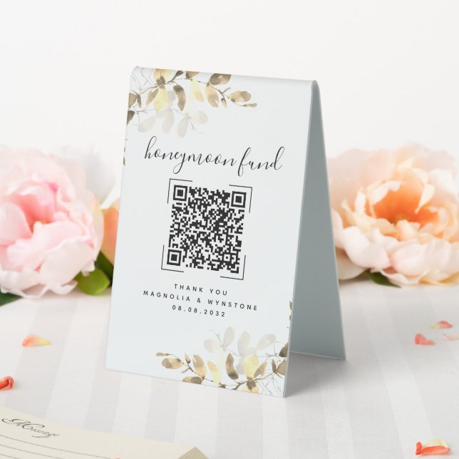 QR-Code für Eukalyptus Wedding Honeymoon Tischaufsteller (In Situ (Hochzeit))