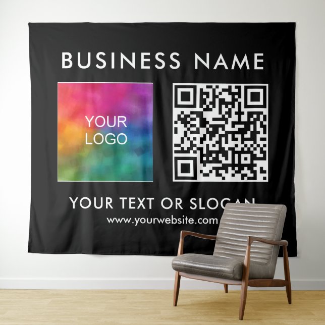 QR-Code für Firmenlogos Extra großer Hintergrund Wandteppich (Beispiel (Horizontal))
