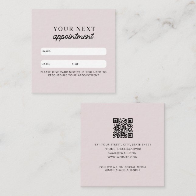 QR-Code für Geschäftskunden rosa Quadratische Visitenkarte (Vorne/Hinten)