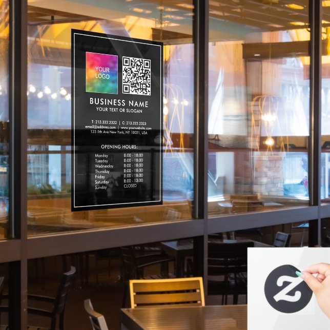 QR-Code für Geschäftsmodelle in Öffnungszeiten Fensteraufkleber (Restaurantfenster)