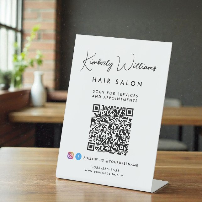 QR-Code für Geschäftsskripte Sockelschild (Business Signature Script Monogram QR Code Pedestal Sign)