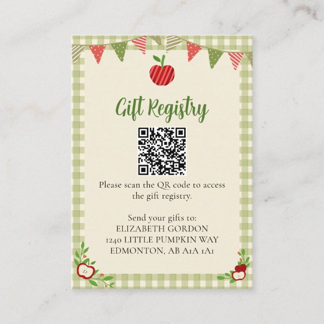 QR-Code für Geschenkeregister - Apple of Our Eye B Begleitkarte (Vorderseite)