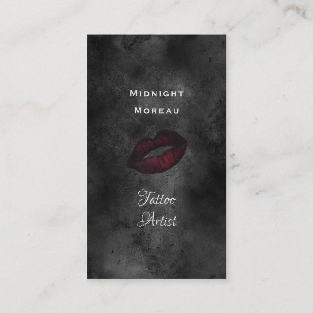 QR-Code für Gothic Tattoo Artist Red Lips Visitenkarte (Vorderseite)