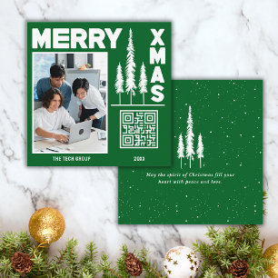 QR-Code für grün und weiß Merry Xmas Quadratische Visitenkarte