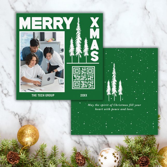 QR-Code für grün und weiß Merry Xmas Quadratische Visitenkarte (Wish your clients Merry Christmas & promote your business at the same time. Get yours today!)
