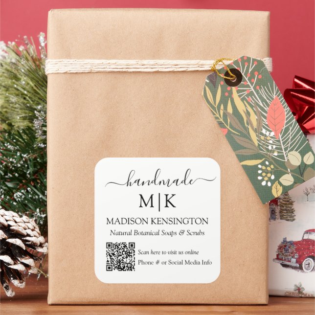 QR-Code für handgefertigte Monogramme oder Add-Log Quadratischer Aufkleber (Feiertag)