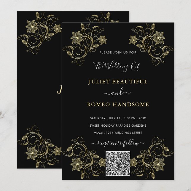 QR-Code für Hochzeiten in Schwarz und Gold (Vorne/Hinten)