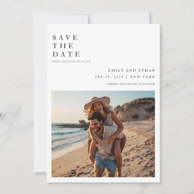 QR-Code für Hochzeiten Minimalistischer Zielort -  Save The Date (Vorderseite)