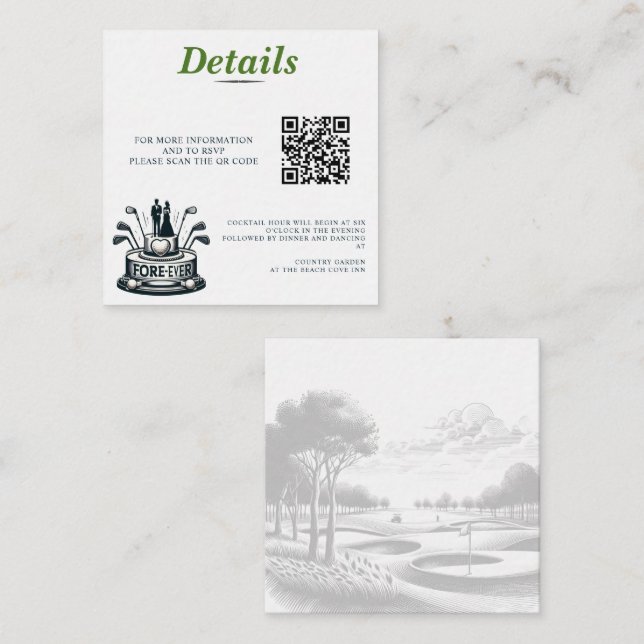 QR Code für Hochzeiten von Golf Couple Begleitkarte (Vorne/Hinten)