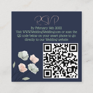 QR-Code für Hochzeiten von Navy Blush and Sage Flo Begleitkarte