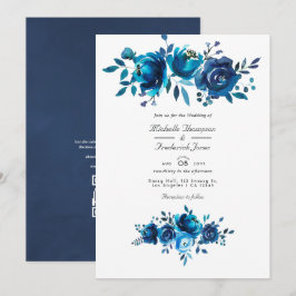 QR-Code für Hochzeiten von Navy und White Watercol Einladung
