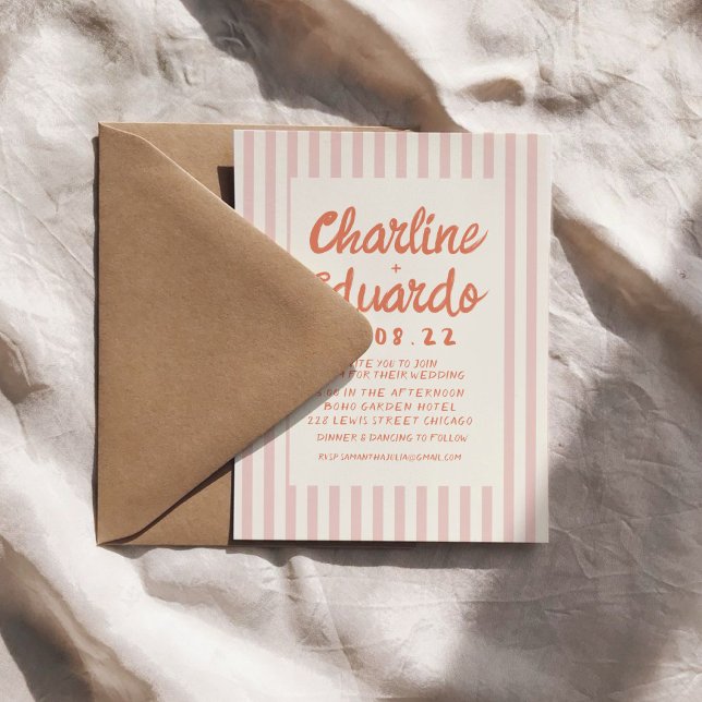 QR-Code für Hochzeitsszeiten, Wavy Pink und Red Ha Einladung (Von Creator hochgeladen)