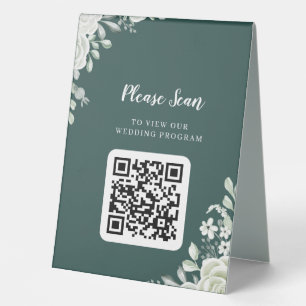 QR-Code für Hochzeitstisch-Zelt-Zeichen für grünes Tischaufsteller