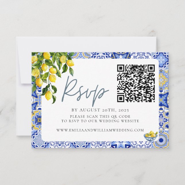 QR-Code für Lemon Wedding RSVP Karte (Vorderseite)