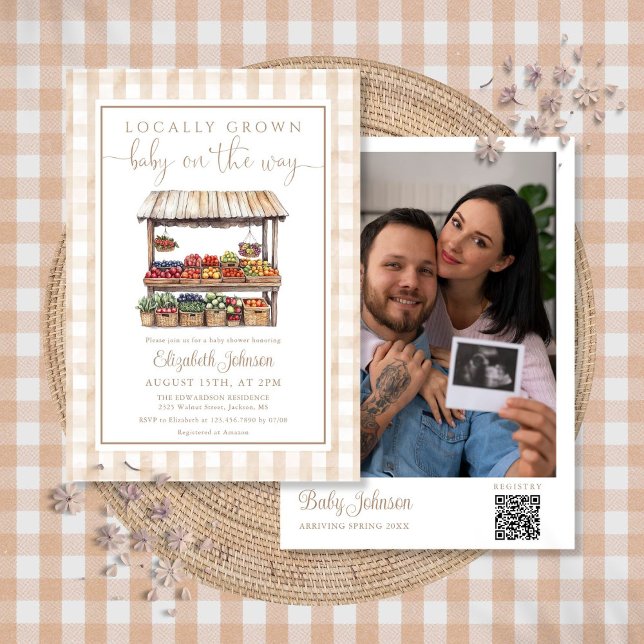 QR-Code für lokal angebautes neutrales Baby-Dusche Einladung (Locally Grown Neutral Baby Shower Photo QR Code Invitation)