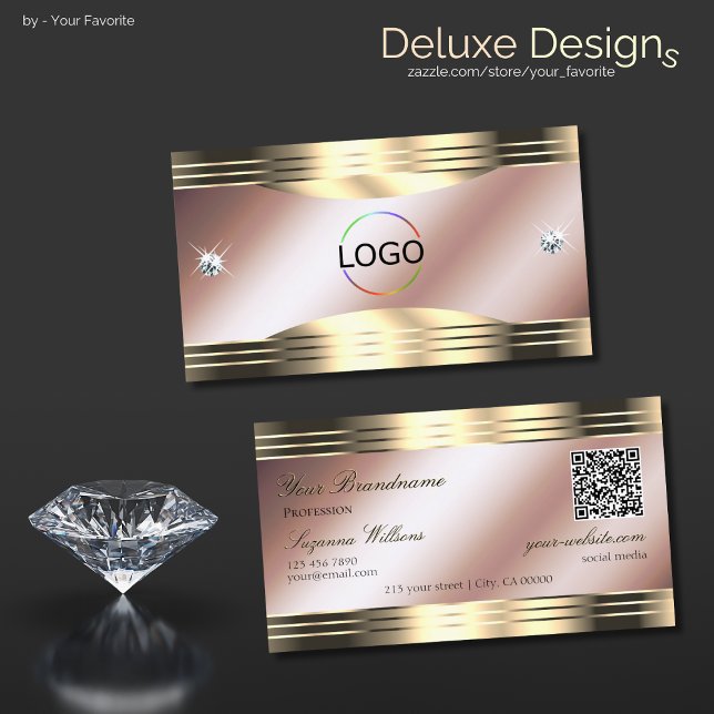 QR-Code für luxuriöse Rose Gold Shiny Diamonds Visitenkarte (Von Creator hochgeladen)