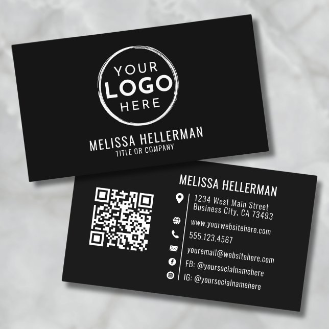 QR-Code für Minimalistische, Berufliche und schwar Visitenkarte (Black Modern Minimalist Professional Logo QR Code Business Card)