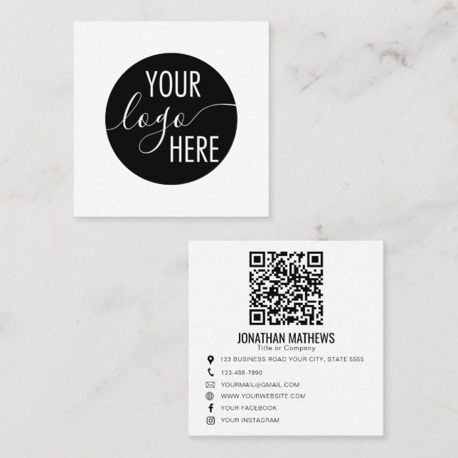 QR-Code für Minimalistische Berufliche Unternehmen Quadratische Visitenkarte (Vorne/Hinten)