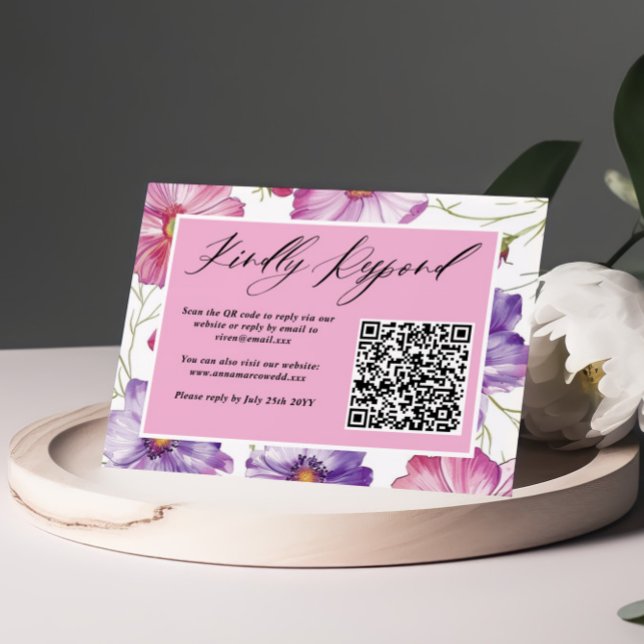 QR-Code für Minimalistische Lila Rosa-Blütenhochze RSVP Karte (Von Creator hochgeladen)