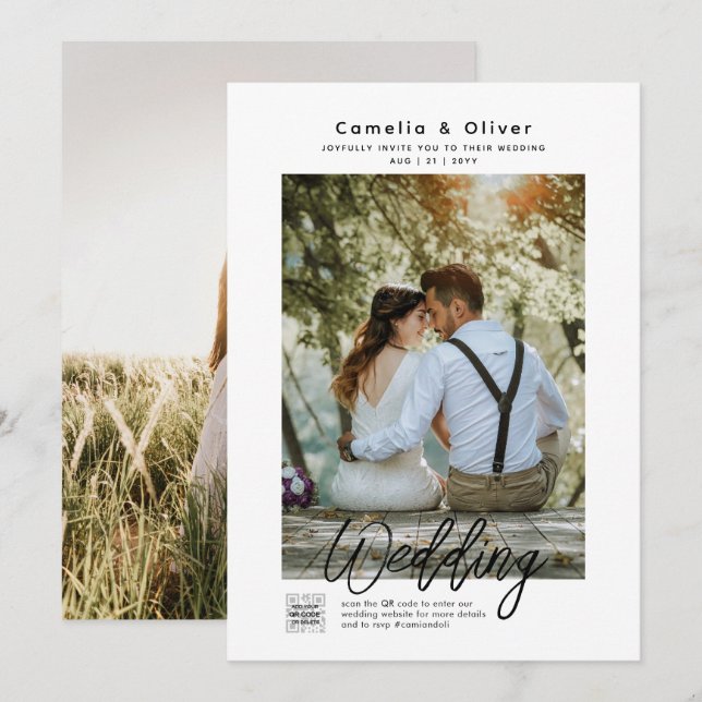 QR-CODE für Minimalistisches White & Black Wedding Einladung (Vorne/Hinten)