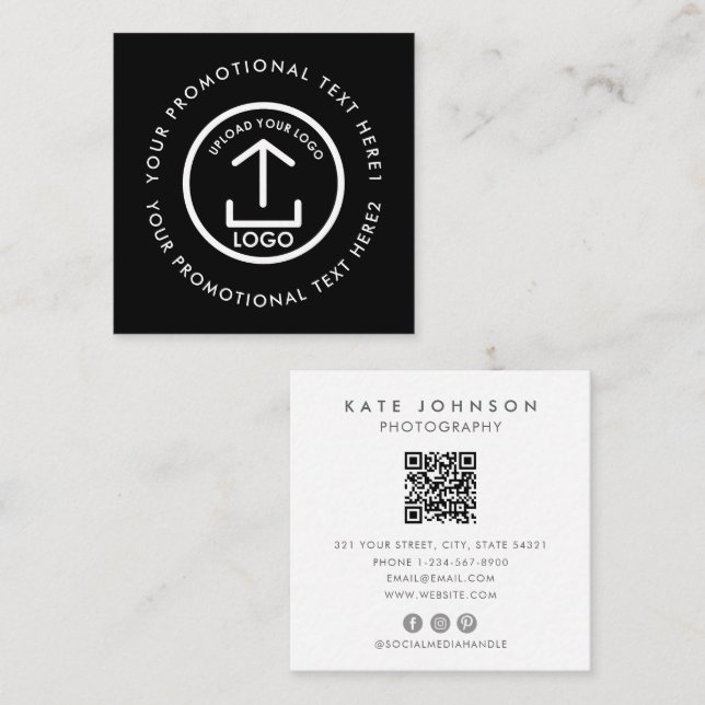QR-Code für moderne Geschäftslogos Schwarz-weiß Quadratische Visitenkarte (Vorne/Hinten)