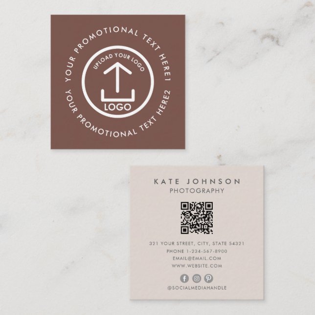 QR-Code für moderne Geschäftslogos - Terracotta Quadratische Visitenkarte (Vorne/Hinten)