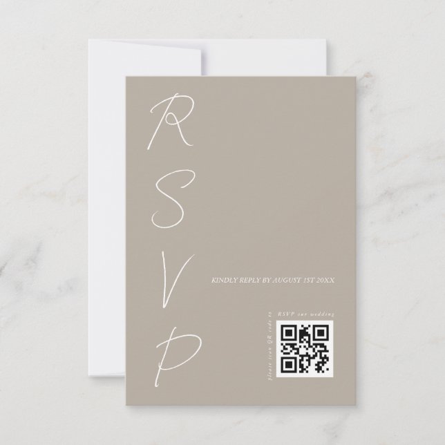 QR-Code für moderne neutrale Hochzeitsszeiten RSVP Karte (Vorderseite)