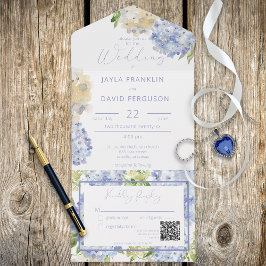 QR-Code für moderne Periwinkle & White Hydrangeas All In One Einladung