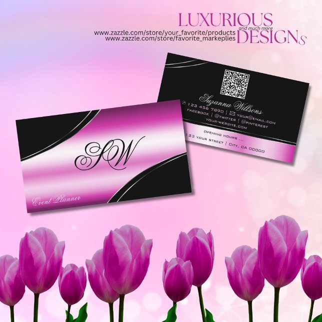 QR-Code für moderne schwarz-rosa-geschwungene Lini Visitenkarte (Von Creator hochgeladen)