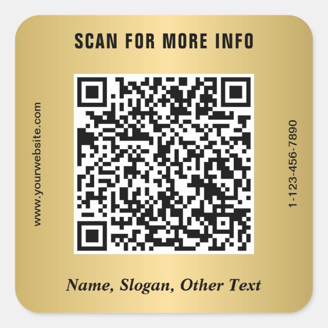 QR-Code für moderne Unternehmen Gold Quadratischer Aufkleber (Vorderseite)