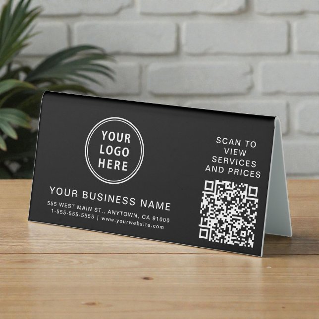 QR-Code für moderne Unternehmen schwarz Tischaufsteller (Modern Business Logo QR Code Black Table Tent)