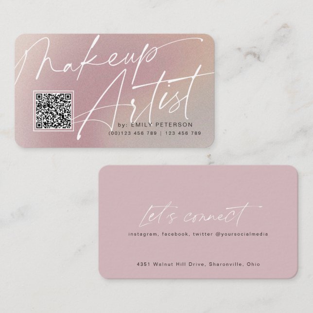 QR-Code für moderne Visitenkarten für Makeup-Künst Visitenkarte (Vorne/Hinten)