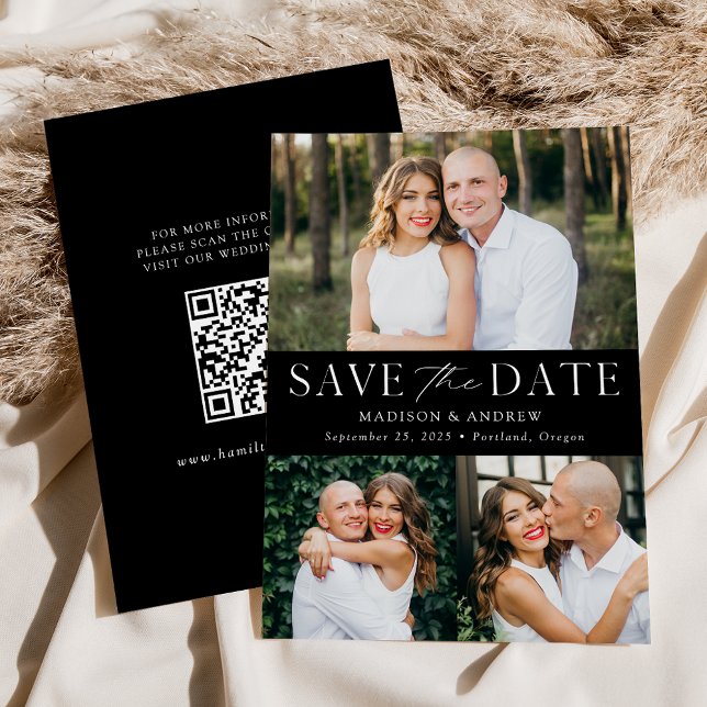 QR-Code für modernes Schwarz/Weiß-Foto Save the Da Date (Von Creator hochgeladen)