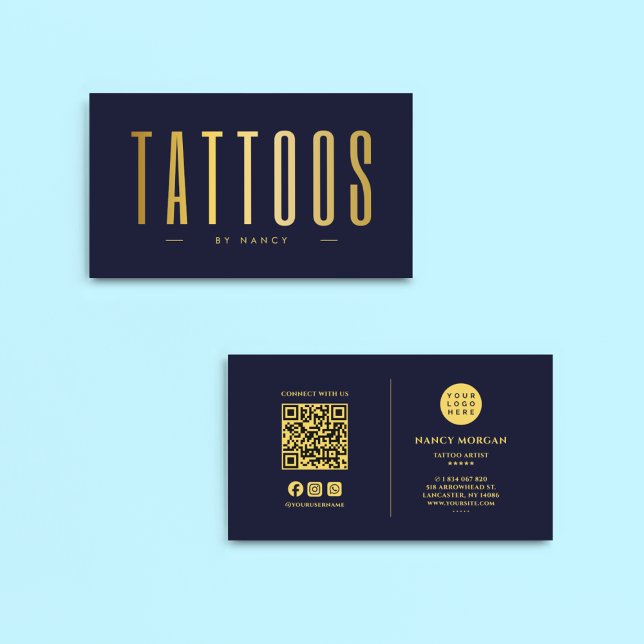 QR-Code für Navy and Gold Tattoo Artist und Logo Visitenkarte (Von Creator hochgeladen)
