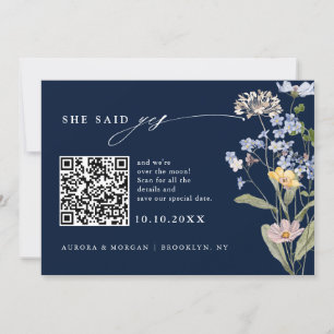 QR-Code für Navy Spring Wildflower-Wiesenfoto Save The Date