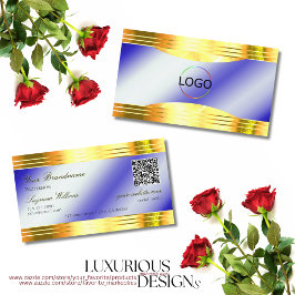 QR-Code für Noble Royal Blue Shiny Gold Borders Visitenkarte