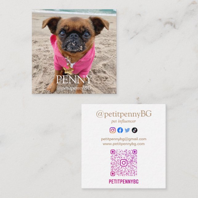 QR-Code für personalisiertes Foto Quadratische Visitenkarte (Vorne/Hinten)