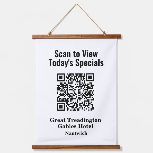 QR-Code für Restaurant Specials Menü Wandteppich Mit Holzrahmen (Vorderseite)