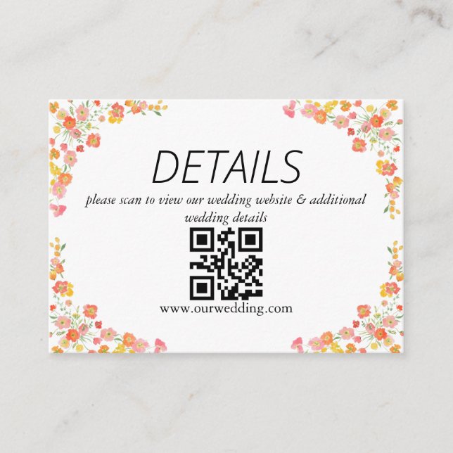 QR-Code für Rosa & Orange Summer Floral Wedding Begleitkarte (Vorderseite)