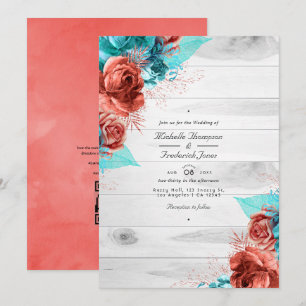 QR-Code für rustikale Türkis- und Korallenflora-Ho Einladung